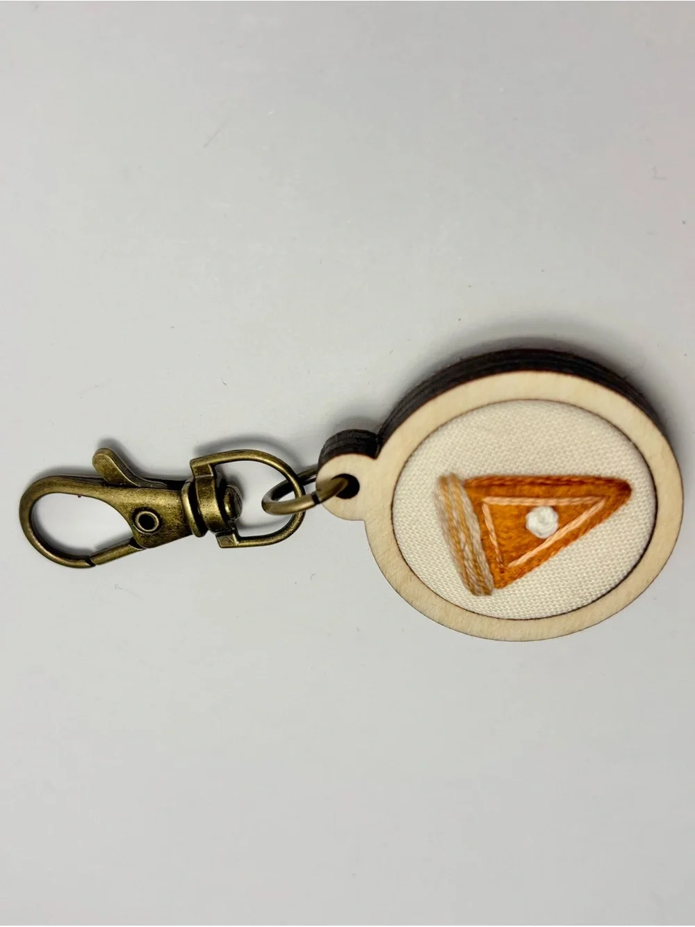 Artisan Handmade Pumpkin Pie Slice Embroidered Felt Keychain Wood Hoop